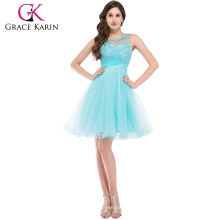 High Quality Luxury pale turquoise Tulle Short Mini Open Back Beaded Crystals Formal Party Gown Cocktail Dresses CL6151-1#